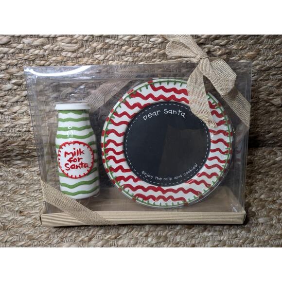 Ceramic Cookies And Milk For Santa Christmas Set By Mud Pie Milk Jug & Plate - Picture 3 of 5
